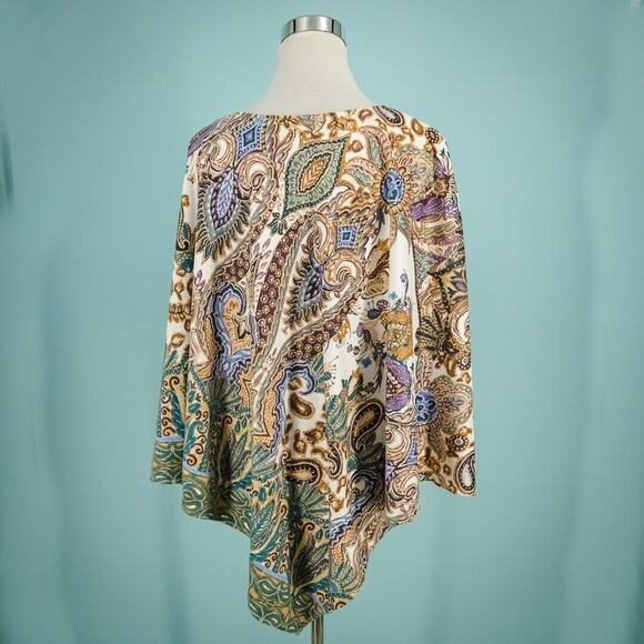 Chico's 2 3 Size Large L XL Paisley Print Faux Suede V Neck Poncho Topper - Picture 3 of 6